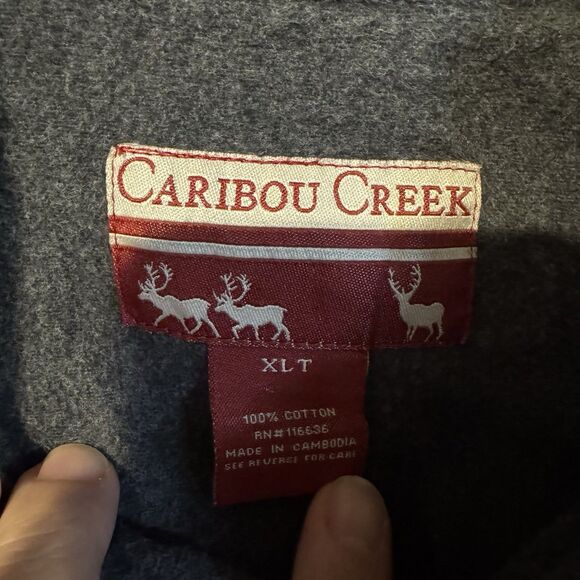 Caribou Creek Mens XLT Heavy Flannel Chamois Shirt Grey Long Sleeve Button Up - Picture 2 of 5